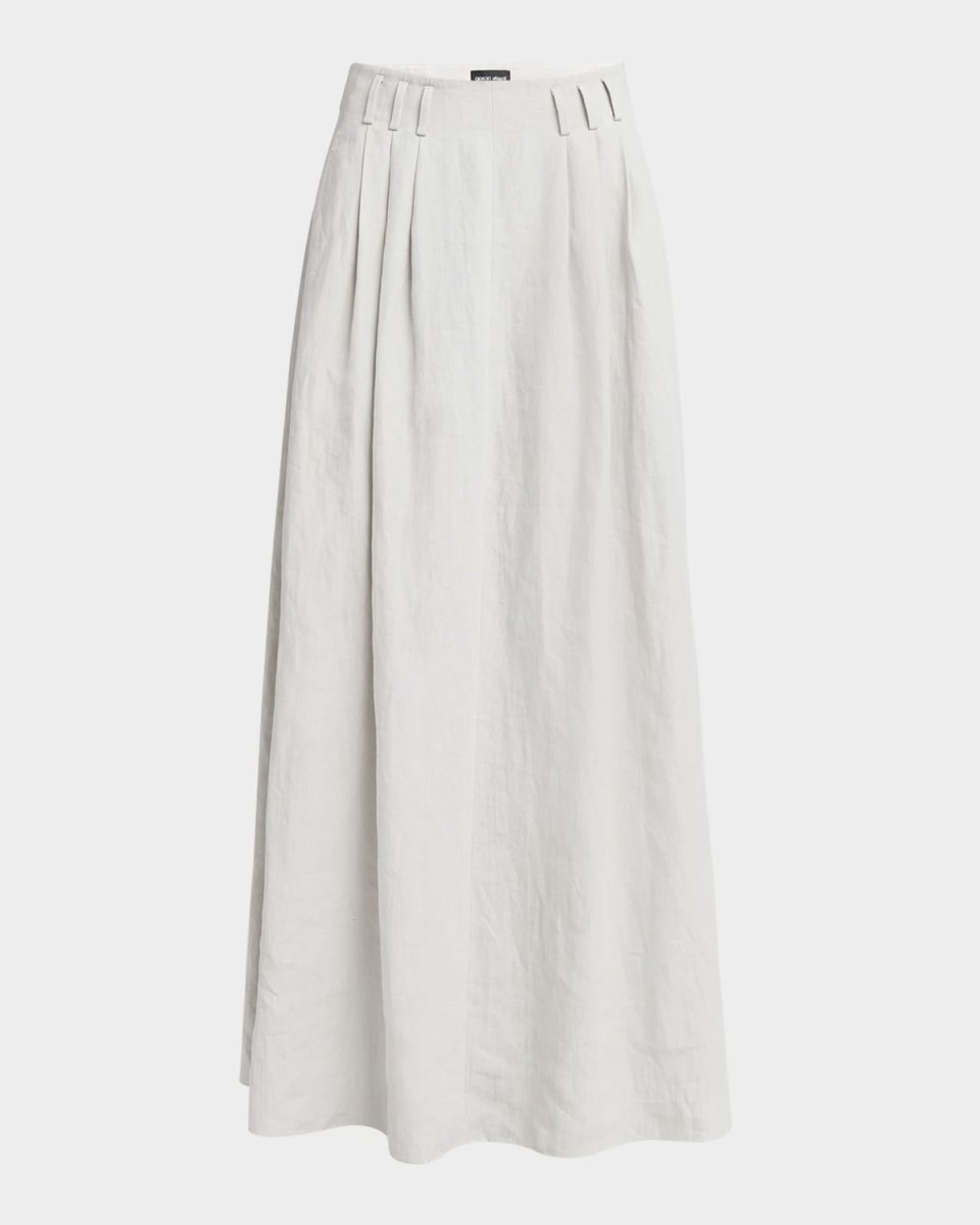 Triple Pleated Linen Maxi Skirt